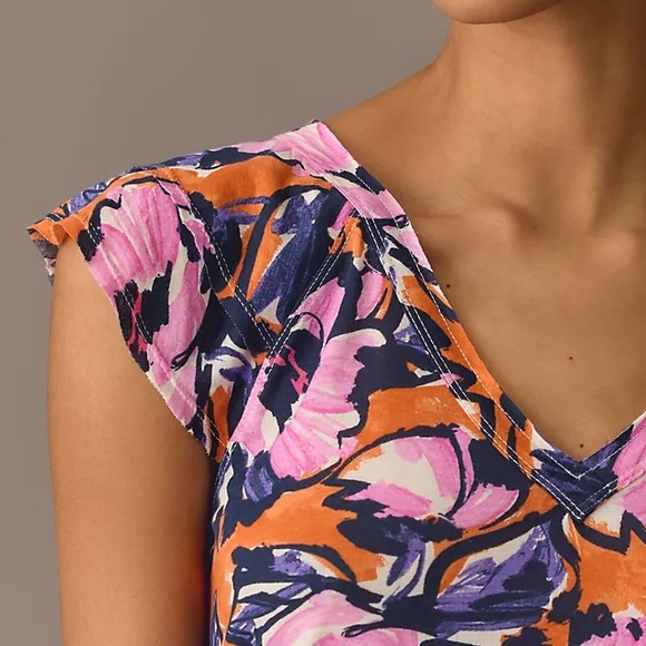 Anthropologie Maeve Catie Floral Ruffle Sleeve Blouse - Medium - Picture 4 of 11